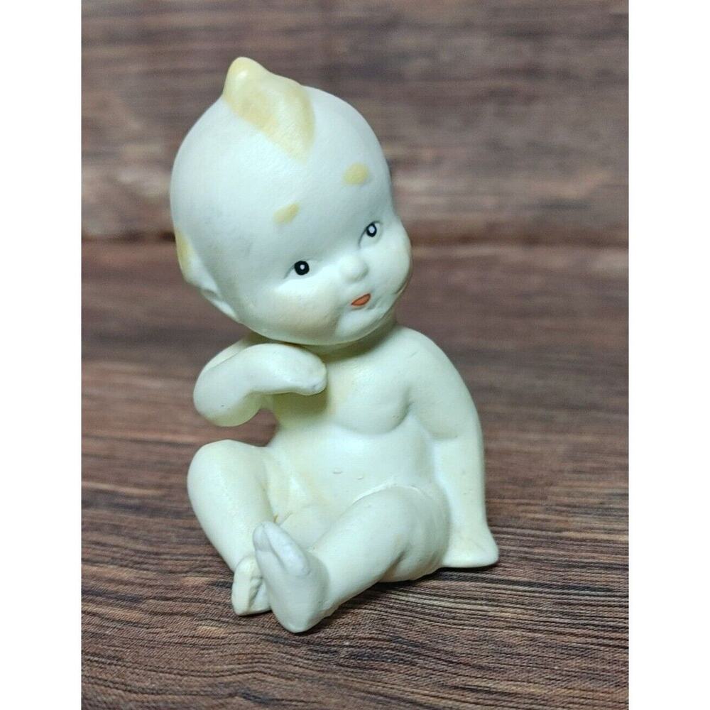 Vintage Kewpie Bisque Doll Sitting Hand Lean, Lefton Era 1950s Japan